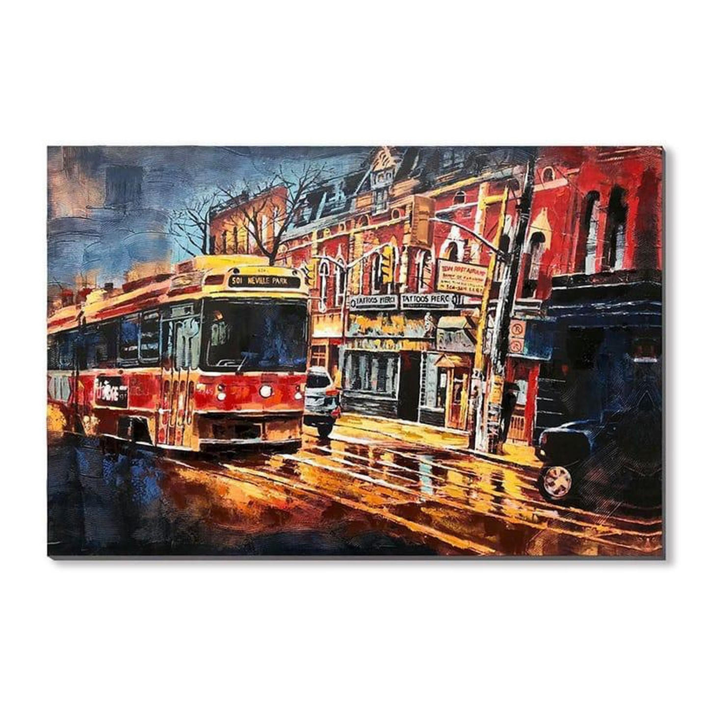 Street Car painting with Color Background - 50% Hand Painted