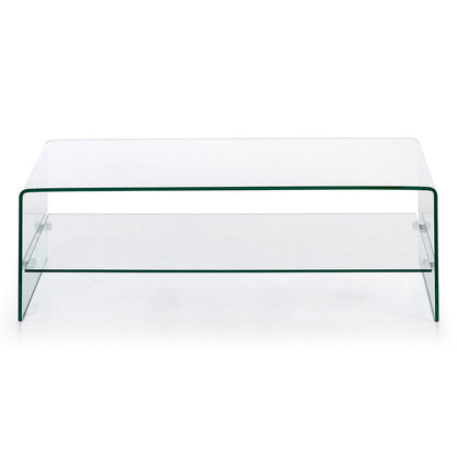 Waterfall Coffee Table with Glass Top Shelf